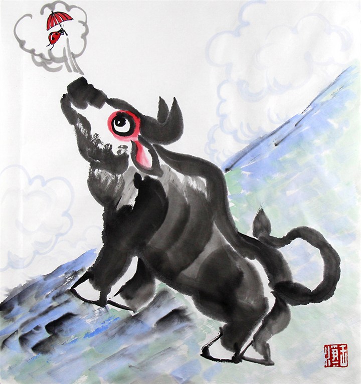 (画儿晴天《牛气冲天之瓢虫天降》,相元收藏)